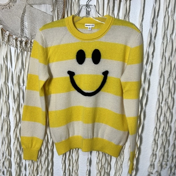 Minnie Rose Cashmere Stripe Happy Face Sweater Size XS - Picture 2 of 10